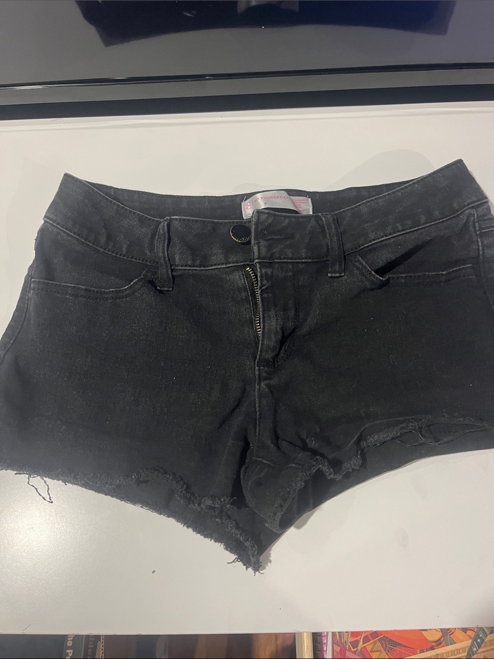 No Boundaries Black Frayed Hem Denim Shorts